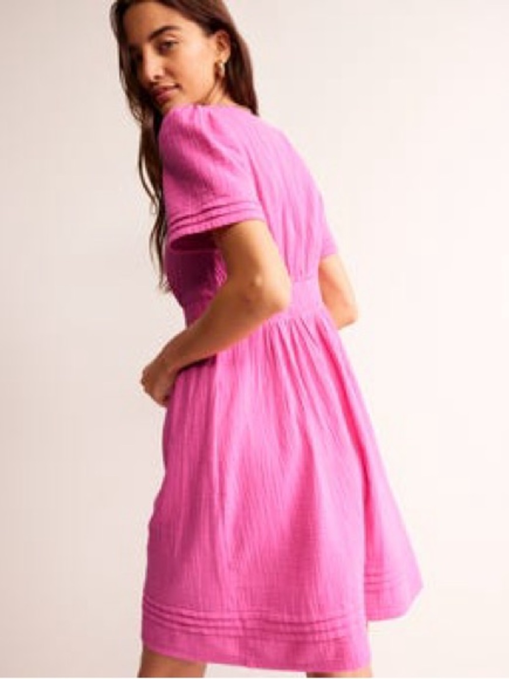 Boden Pink V-Neck Fit-and-Flare Short Sleeve Dress Size 12R - Picture 4 of 16